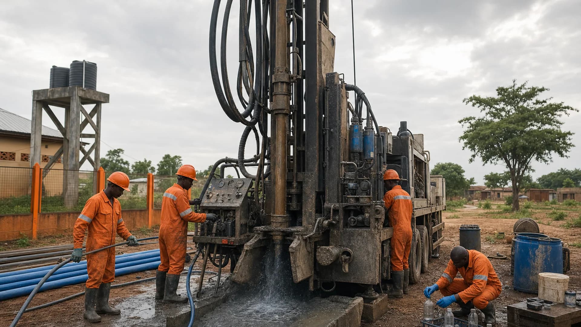 Opération de forage et contrôle d'un réseau d'eau en Afrique de l'Ouest